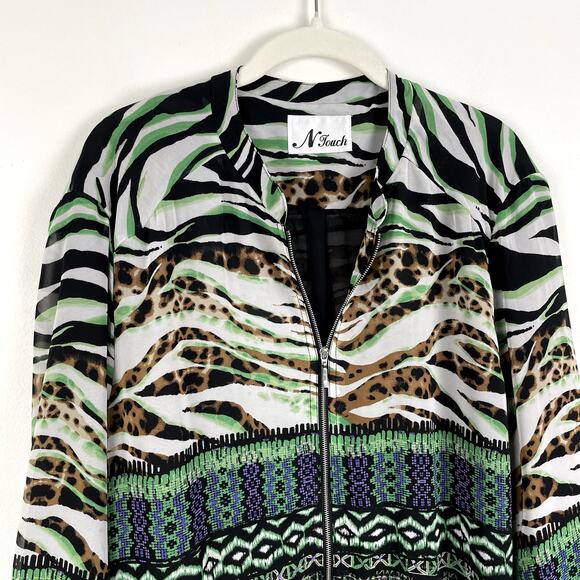 Vintage N Touch Full Zip Jacket Women XLP Green Funky Abstract Print Silky Retro - Picture 10 of 13